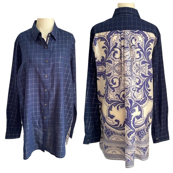 Johnny Was Tops Johnny Was Silk Cotton Navy Silver Button